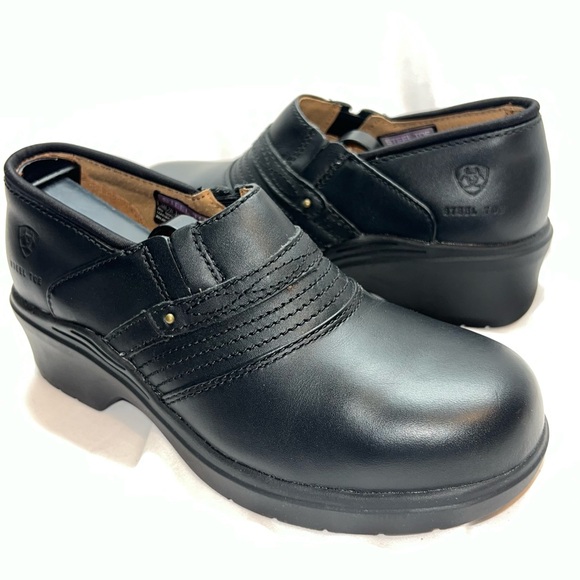 ARIAT Women's Black Leather Steel Toe Oil/Slip resist Safety Work Clogs 7 B - Picture 16 of 16